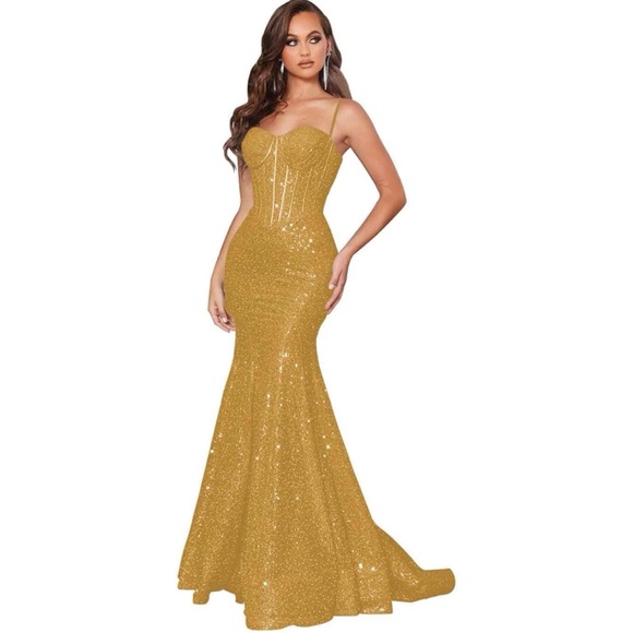 Women’s long sequin dress with corset style top - Picture 2 of 8